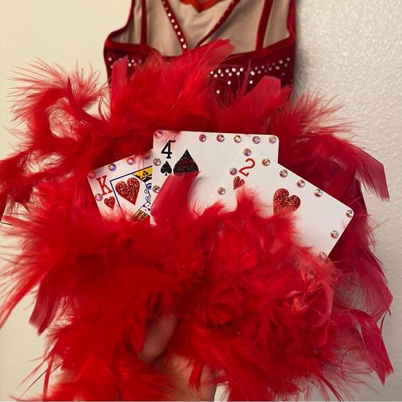 WEISSMAN solo Dance Costume red Crystal feather Leotard queen of hearts 15752 MA - Picture 9 of 13